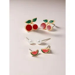 Accessorize Set Of 3 Pearls Beaded Contemporary Studs-picture-29