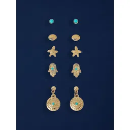 Accessorize Set Of 5 Crystals Studded Star Shaped Studs-picture-25