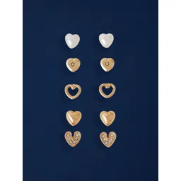 Accessorize Set Of 5 Gold-Plated Artificial Stone Studded Heart Shaped Studs-picture-24