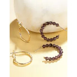 Accessorize London Amber Purple & Golden Hoop Earrings - Set of 2-picture-20