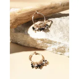 Accessorize London Black Mini Bead Tassel Hoop Earrings for Women-image-36