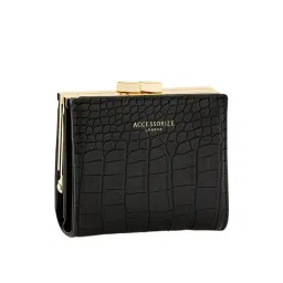 Accessorize London Black Textured Bi-Fold Wallet for Women-picture-32