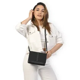 Accessorize London Black Textured Sling Handbag-picture-21