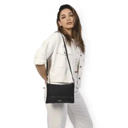 Accessorize London Black Textured Sling Handbag-picture-19