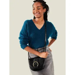 Accessorize London Black Textured Small Sling Handbag-picture-31