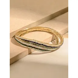 Accessorize London Blue & Green Golden Bracelets for Women Pack of 6-picture-29