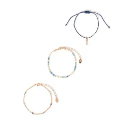 Accessorize London Blue Golden Anklets for Women Pack of 3-picture-38