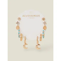 Accessorize London Blue Golden Earrings for Women Pack of 6-picture-35