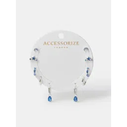 Accessorize London Blue Silver Earrings for Women Pack of 5-picture-37