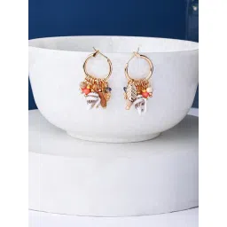 Accessorize London Multi Shell Multi Beaded Hoop Drop Earring-image-3