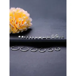 Accessorize London Silver Stud And Hoop Earrings for Women - Set of 10-picture-40