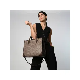 Accessorize London Women Brown Bette Monogram Tote Bag with Detachable Strap-picture-10