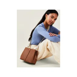 Accessorize London Women Brown Faux Leather Webbing Strap Sling Bag with Detachable Strap-picture-21