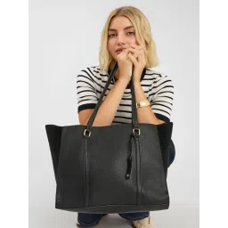 Accessorize London Womens Double Zip Faux Leather Tote Bag - Black-picture-20