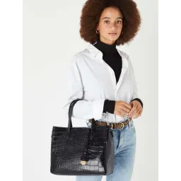 Accessorize London Women's Faux Leather Black Gemma croc handheld Satchel Bag-picture-10