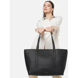 Accessorize London Womens Faux Leather Black Large 14 Inch Laptop Work Tote Bag image 1