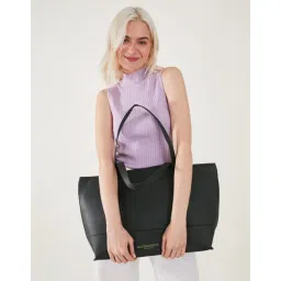 Accessorize London Womens Faux Leather Black Large 14 Inch Laptop Work Tote Bag image 2