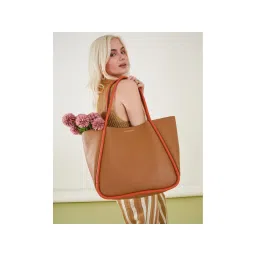 Accessorize London Womens Faux Leather Brown Contrast Piping Tote Bag-picture-17