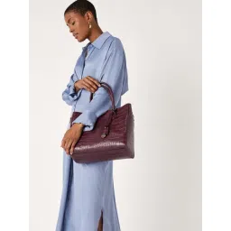 Accessorize London Women's Faux Leather Burgundy Gemma croc handheld Satchel Bag-picture-11