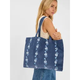 Accessorize London Womens Floral Embroidered Cord Shopper Tote Bag - Blue-picture-12