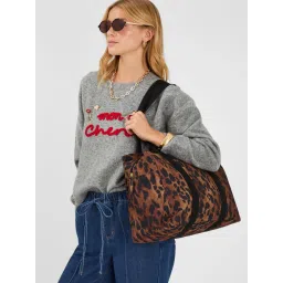 Accessorize London Womens Leopard Print Canvas Weekend Shoulder Bag - Brown-picture-22