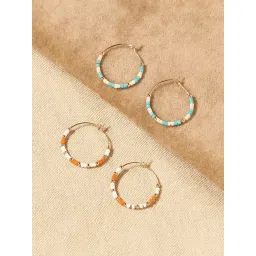 Accessorize London Women's Multi Beaded Hoop Earrings - Pack of 2-image-0