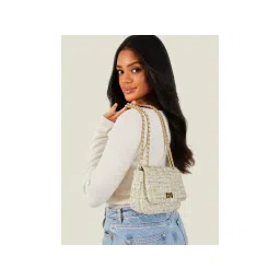 Accessorize London Women's Pastel Boucle Woven Twist Lock Sling Bag-picture-33