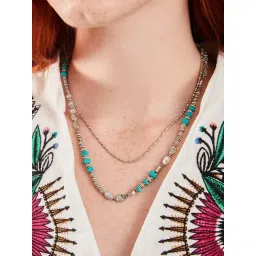 Accessorize London Women's Turquoise Leaf Layered Necklace-picture-17