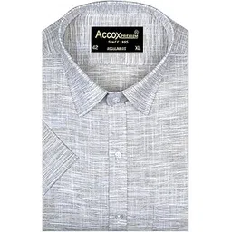 accox Men's Breathable Cotton Linen Half Sleeves Plain Regular Fit Shirt (O_GCR478)-picture-29
