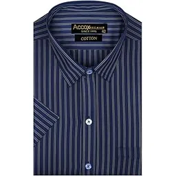 accox Men's Cotton Half Sleeves Striped Regular Fit Formal Shirt for Men(GCR248)-picture-37