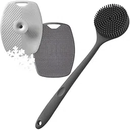 ACCRUNCH Premium Soft Silicone Back Scrubber Shower Bath Body Brush with Long Handle Dirt_Removal Back Scrubber | BPA-Free | For Men and Women (LIGHT BLACK COLOR) (Long Handle + Ractangular Brush)-picture-49