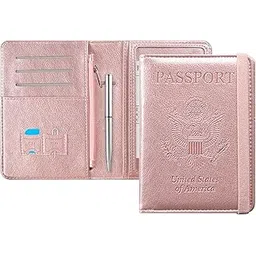 Passport and Vaccine Card Holder Combo with Zipper Pocket, ACdream Cover Case with CDC Vaccination Card Slot, Leather Travel Documents Organizer Protector, with RFID Blocking, for Women and Men,, AAA-picture-48