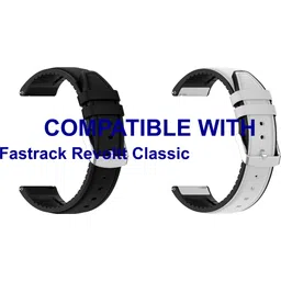 ACM WSM33U22BKWT3775 Pack of 2 Watch Strap Leather Silicone 22mm for Fastrack Revoltt Classic Smartwatch (Black/White) Smart Watch Strap image 1