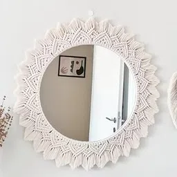 ACN Kohinoor | Macrame Round Mirror for Bedroom Decor Handmade Boho Wall Hanging Aaina for Make Up Dressing and Living Room Party Home Decoration, Off-White, 17 X 17 Inches, 1 Piece-picture-10