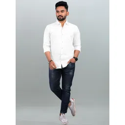 Acnos Men Premium Fit Solid Spread Collar Cotton Casual Shirt image 2