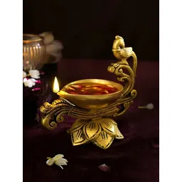 acraftsindia Gold Toned Textured Brass Lotus Diya-picture-33