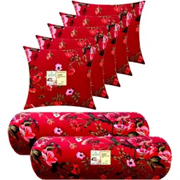 actos Combo Set Of 5 Cushion And 2 Microfibre Floral Bolster Pack of 7-picture-38