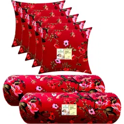 actos Combo Set Of 5 Cushion And 2 Microfibre Floral Bolster Pack of 7-picture-35