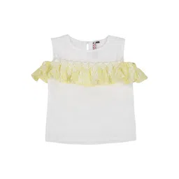 Actuel Girls White & Yellow Solid Pure Cotton Top-picture-45