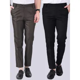 AD & AV Men Coffee Brown & Black Set Of 2 Formal Trousers-image-26