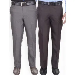 AD & AV Men Coffee Brown Comfort Easy Wash Formal Trousers Pack Of 2-image-14