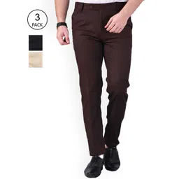 AD & AV Men Pack of 3 Black & Cream-Coloured Classic Easy Wash Formal Trousers-image-30