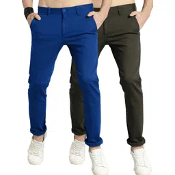 AD & AV Pack of 2 Men Blue Classic Easy Wash Chinos Trousers-picture-22