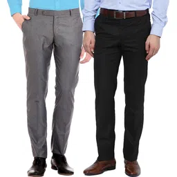 ad & av Pack of 2 Men Regular Fit Black, Grey Cotton Blend Trousers-picture-20