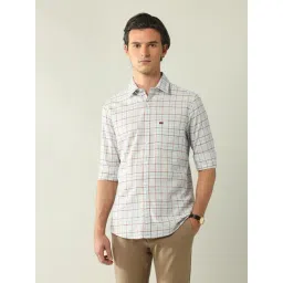 Ad By Arvind Beige & Brown Cotton Slim Fit Checks Shirt-picture-18