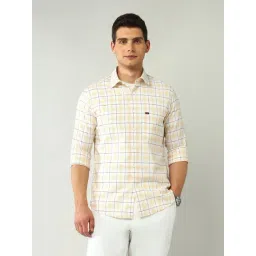 Ad By Arvind Beige & Yellow Cotton Slim Fit Checks Shirt-picture-25