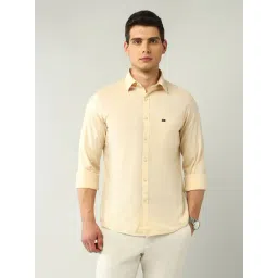 Ad By Arvind Beige Cotton Slim Fit Self Pattern Shirt-picture-35