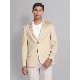 AD by Arvind Beige Slim Fit Self Design Blazer-picture-11