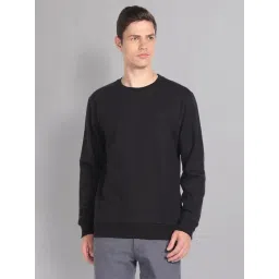AD by Arvind Black Slim Fit Embroidered Logo Round Neck Sweatshirt-picture-28