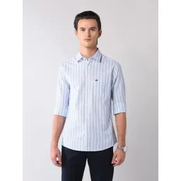AD by Arvind Blue & White Cotton Stripes Shirt image 3